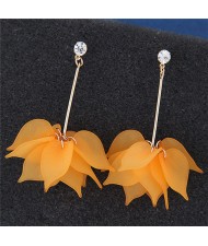 Matting Texture Flower Petals Pendant Design Fashion Earrings - Orange