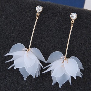 Matting Texture Flower Petals Pendant Design Fashion Earrings - White