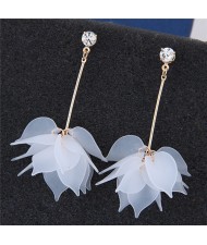 Matting Texture Flower Petals Pendant Design Fashion Earrings - White