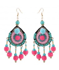 Fluffy Balls Threads and Beads Decorated Waterdrop Fashion Earrings