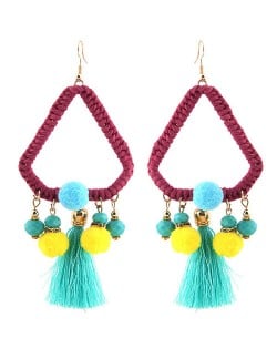 Threads Tassel and Beads Fashion Weaving Triangle Stud Earrings