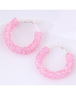 Dazzling Gem Fashion Hoop Earrings - Pink