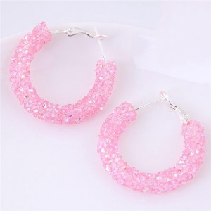 Dazzling Gem Fashion Hoop Earrings - Pink