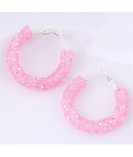 Dazzling Gem Fashion Hoop Earrings - Pink