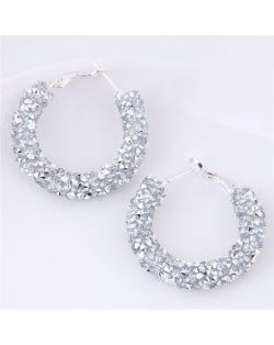 Dazzling Gem Fashion Hoop Earrings - Silver