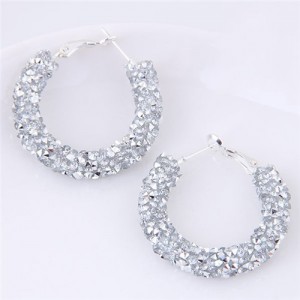Dazzling Gem Fashion Hoop Earrings - Silver