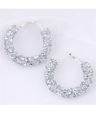Dazzling Gem Fashion Hoop Earrings - Silver