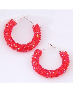 Dazzling Gem Fashion Hoop Earrings - Red