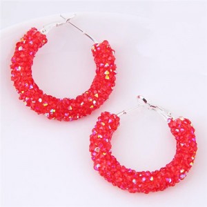 Dazzling Gem Fashion Hoop Earrings - Red