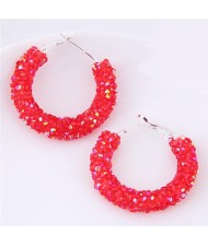 Dazzling Gem Fashion Hoop Earrings - Red