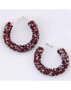 Dazzling Gem Fashion Hoop Earrings - Red Wine