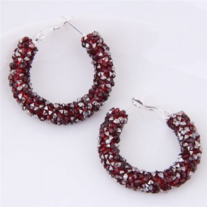 Dazzling Gem Fashion Hoop Earrings - Red Wine