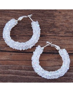 Dazzling Gem Fashion Hoop Earrings - White
