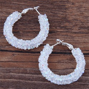 Dazzling Gem Fashion Hoop Earrings - White