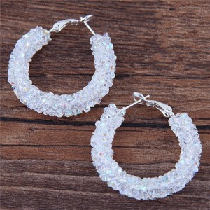Dazzling Gem Fashion Hoop Earrings - White