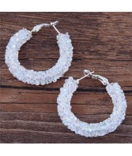 Dazzling Gem Fashion Hoop Earrings - White