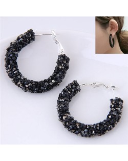 Dazzling Gem Fashion Hoop Earrings - Black