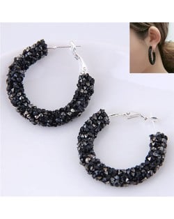 Dazzling Gem Fashion Hoop Earrings - Black