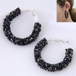 Dazzling Gem Fashion Hoop Earrings - Black