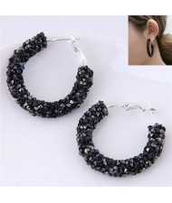 Dazzling Gem Fashion Hoop Earrings - Black