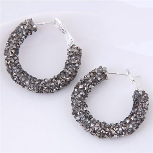 Dazzling Gem Fashion Hoop Earrings - Gray
