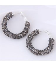 Dazzling Gem Fashion Hoop Earrings - Gray