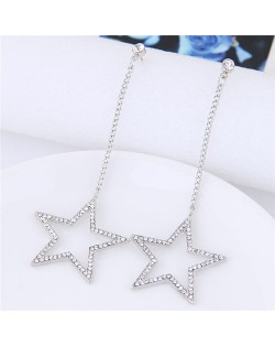 Rhinestone Embellished Dangling Dazzling Star Fashion Stud Eearrings - Silver