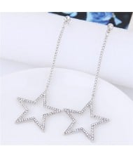 Rhinestone Embellished Dangling Dazzling Star Fashion Stud Eearrings - Silver