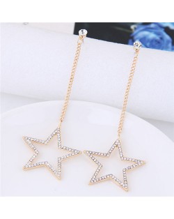 Rhinestone Embellished Dangling Dazzling Star Fashion Stud Eearrings - Golden