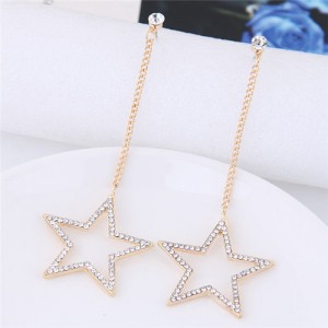 Rhinestone Embellished Dangling Dazzling Star Fashion Stud Eearrings - Golden