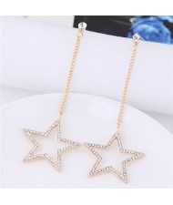 Rhinestone Embellished Dangling Dazzling Star Fashion Stud Eearrings - Golden