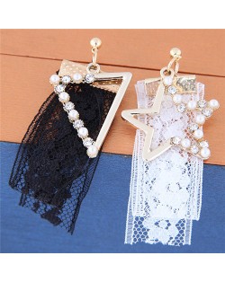 Contrast Color Lace Embellished Triangle and Pentagram Fashion Stud Earrings