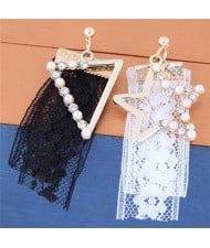 Contrast Color Lace Embellished Triangle and Pentagram Fashion Stud Earrings