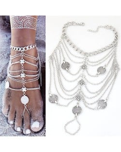 Vintage Coins Decorated Multi-layer Chain Fashion Anklet