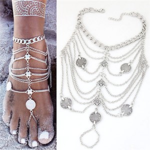 Vintage Coins Decorated Multi-layer Chain Fashion Anklet