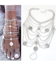 Vintage Coins Decorated Multi-layer Chain Fashion Anklet