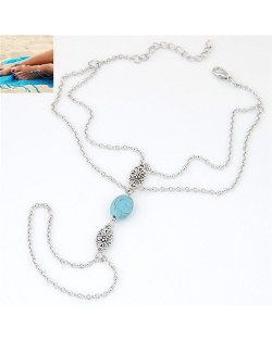 Artificial Turquoise and Hollow Flower Pendants Design Dual Layers Women Fashion Anklet