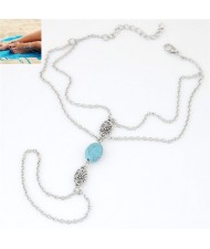 Artificial Turquoise and Hollow Flower Pendants Design Dual Layers Women Fashion Anklet