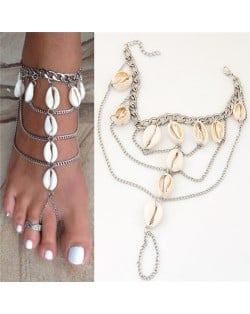 Seashell Embellished Multi-layer Chain Beach Fashion Women Anklet