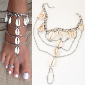 Seashell Embellished Multi-layer Chain Beach Fashion Women Anklet