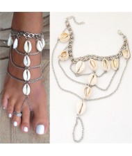 Seashell Embellished Multi-layer Chain Beach Fashion Women Anklet