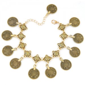 Vintage Coins High Fashion Alloy Anklet - Golden