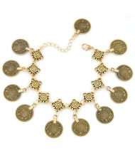 Vintage Coins High Fashion Alloy Anklet - Golden