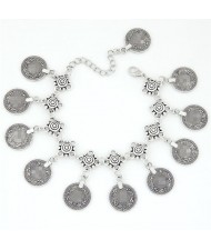 Vintage Coins High Fashion Alloy Anklet - Silver