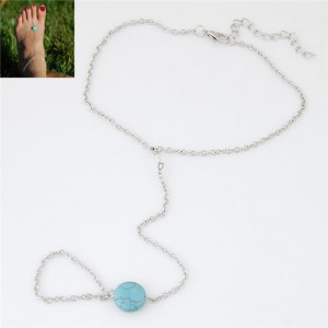Artificial Turquoise Pendant Simple Chain Design Alloy Fashion Anklet