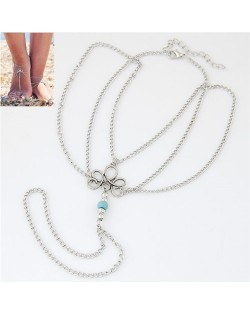 Alloy Flower and Beads Embellished Multiple Layers Fashion Women Anklet