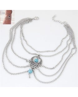 Artificial Turquoise Beads Embellished Waterdrop Pendant Design Multi-layer Fashion Women Anklet