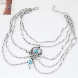Artificial Turquoise Beads Embellished Waterdrop Pendant Design Multi-layer Fashion Women Anklet