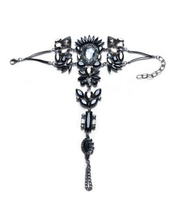 Rhinestone Flowers Combo Luxurious Fashion Women Anklet - Black