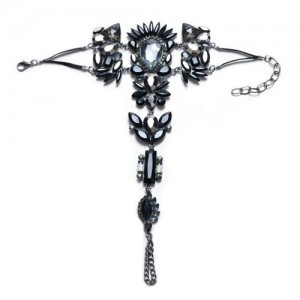 Rhinestone Flowers Combo Luxurious Fashion Women Anklet - Black